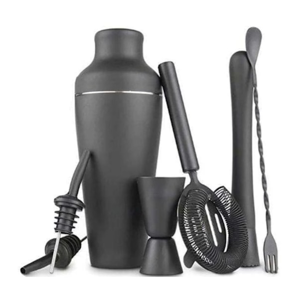 Cocktail Shaker Sæt - Mat Sort - Rustfrit Stål Sort