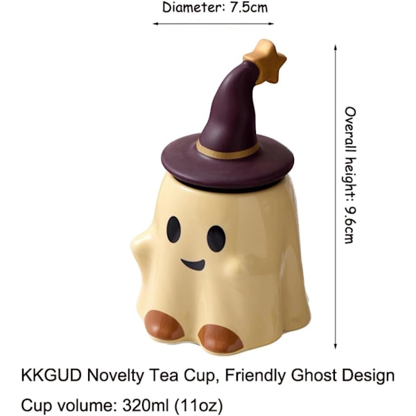 Tekop, Keramik 11oz Halloween Kaffeekop med Låg - Venlig Spøgelse