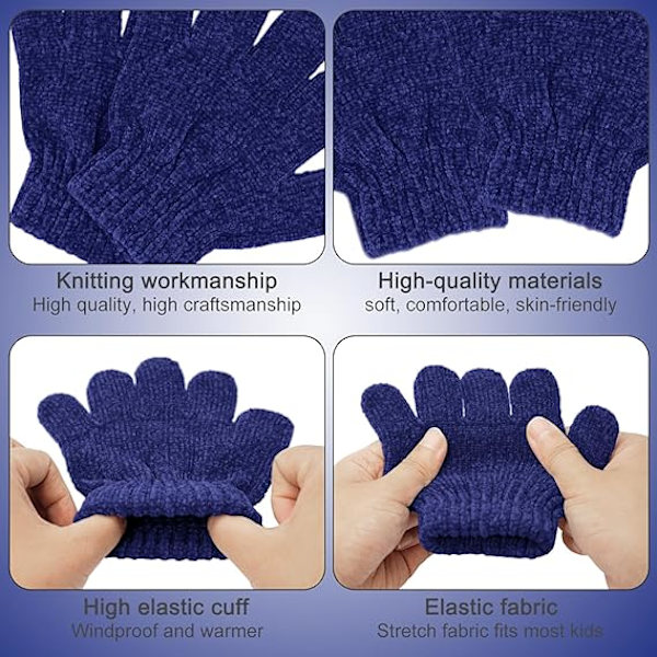 3-pack Vintermössa, Halsduk och Vantar för Barn 2-8 år - Pojkar och Flickor. Vintertillbehör Set, Tjock Stickad Varm Fleecefodrad Termisk Set Blue