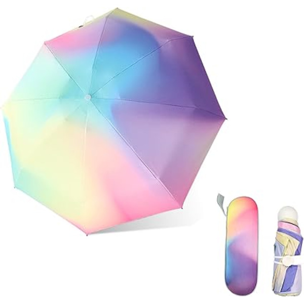 Kompakt Mini Paraply med Kapsel Etui 8 Ribber Foldbar Rejse Paraply Lomme Paraply Vindtæt Paraply