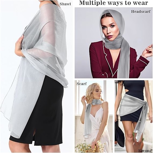 Dam Scarfs Sjal Mjuk Mode Silkeslen Satin Sjal för Brud Brudtärna Bröllop Kväll Fest Formell Bal Scarfs Silver Gray