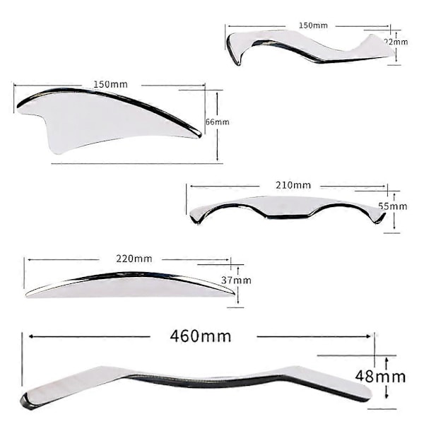 1/5 stk Muskelskrape IASTM Verktøysett, Gua Sha Rustfritt Stål Fascial Release Verktøy Dyp Mykvevs Massasje Verktøysett for Muskel Smertelindring Shark Knife