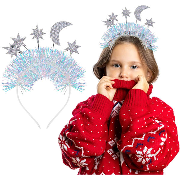 Jule-Sequin Hjerte Pandebånd Glitter Hjerte Hårbånd Hjerteformet Dekoration Pandebånd Rød Hjerte Glitter Stjerne Pandebånd Hoved Bopper Hår Tilbehør Silver