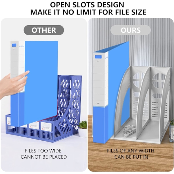 Skrivebordsmappeorganisator, Desktop-rum åbne magasin plastikholdere rammer filopdelere dokumentkabinet stativ display og opbevaringsorganisatorboks Light Grey-3 Compartment