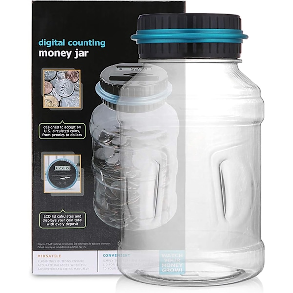 Spargris, 1,8 L digital spargris med LCD-skärm och stor kapacitet, automatisk mynträkningsburk spargris för barn vuxna som present (EUR)