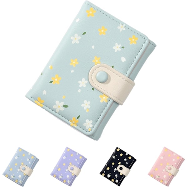 Plånbok för flickor och kvinnor, tre-faldig, blommönster, plånbok med ficka för kontanter, blommönster, korthållare, myntplånbok med ID-fönster, elegant