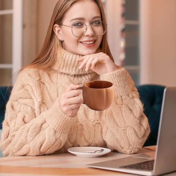 Græskar Keramik Kop, 2 stk. Græskarformet Halloween Kop, Nyhed Efterårs Kaffe Mælkekopper