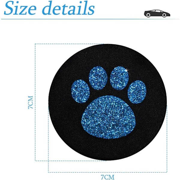 2 st Bling Glitter Rhinestone Paw Print Cup Coaster för Bil, Gummimatta med halkfri insats, Universal Bilinredning Blue