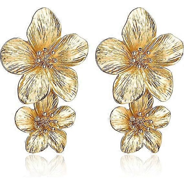 Guld Blomster Øreringe Guld Hængeøreringe til Kvinder Romantiske Boho Blomster Statement Øreringe til Bryllupsfest Smykker