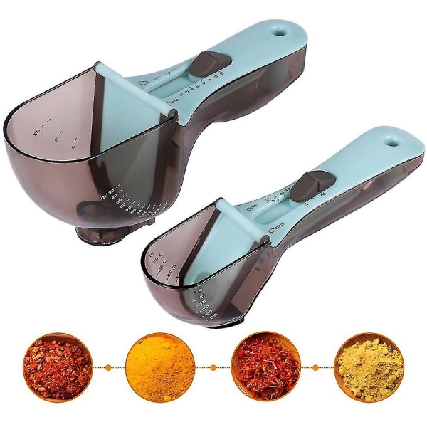 Adjustable Measuring Cups And Spoons Sets, 2 Pcs Kitchen Tool Plastic Scale Measuring Spoon For Baking, Liquid