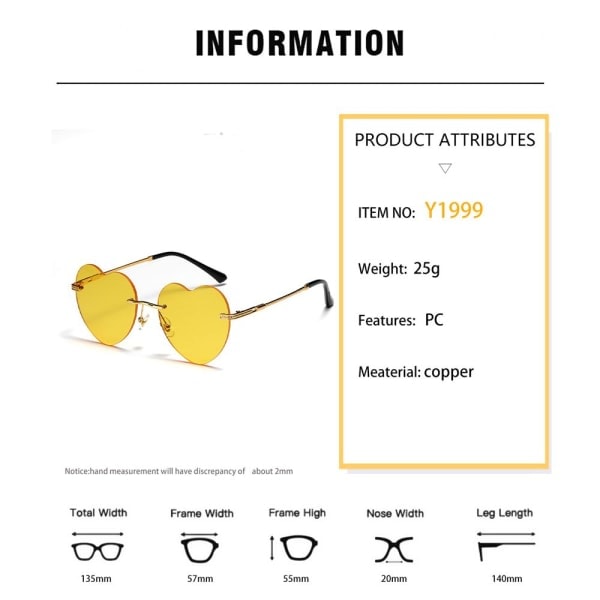 Hjärtformade solglasögon för kvinnor Clear Yellow