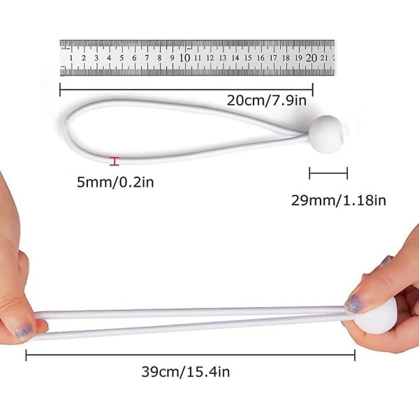 40 Stykker presenningsspenner Ball Stretcher Elastisk spenner (Hvit)