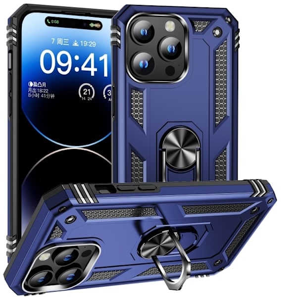 iPhone 15 Pro Cover Hybrid Armor Ring Blå