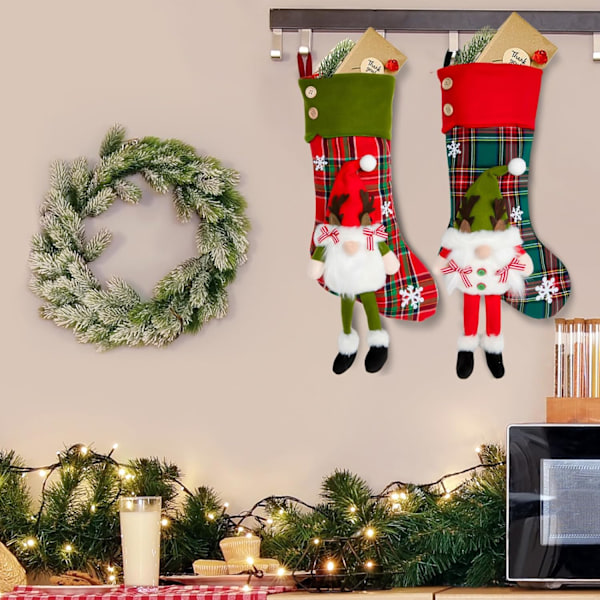 Julegavepose Sett med 2 Store Julegaver 3D Julegaver Godteripose Pynt Juletre Dekorasjon for Barn Voksen, Julenissen Gavepose