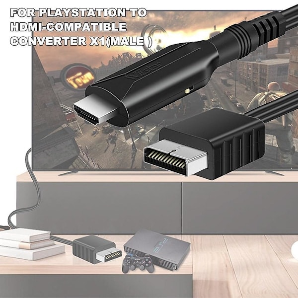 HDMI-kompatibel adapterkabel for Playstation 2 PS2, HD RCA AV lyd og video