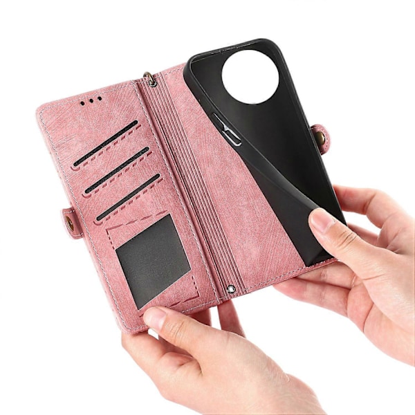 Väska med blixtlås för TCL 50 Pro Nxtpaper 5G - Geometriska linjer i läder - Rosa Multicolor Pink
