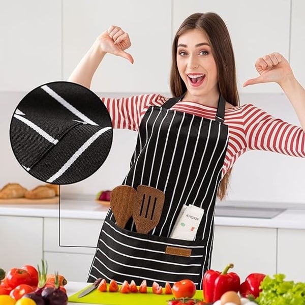 Förkläden för Kvinnor med Fickor Unisex Vuxna Matlagning Bakning Kök Kock Bomullsförkläde Justerbar Haklapp