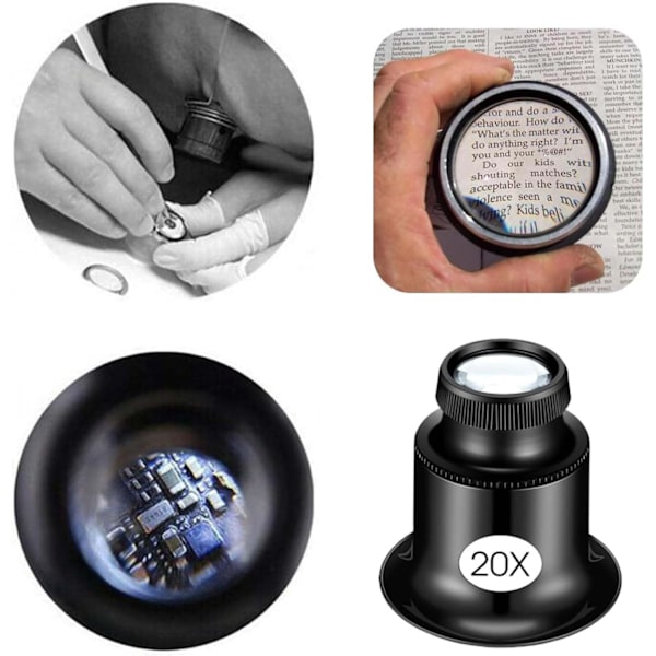 4 stk Juveler Loupe, Juveler Forstørrelsesglas Urmager Øjeglas, Loupe Forstørrelsesglas til Smykker, Mønter, Sten, Frimærker (5X 10X 15X 20X)