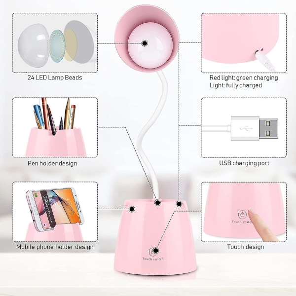 Dimbar LED-bordslampa USB -uppladdningsbar skrivbordslampa för barn