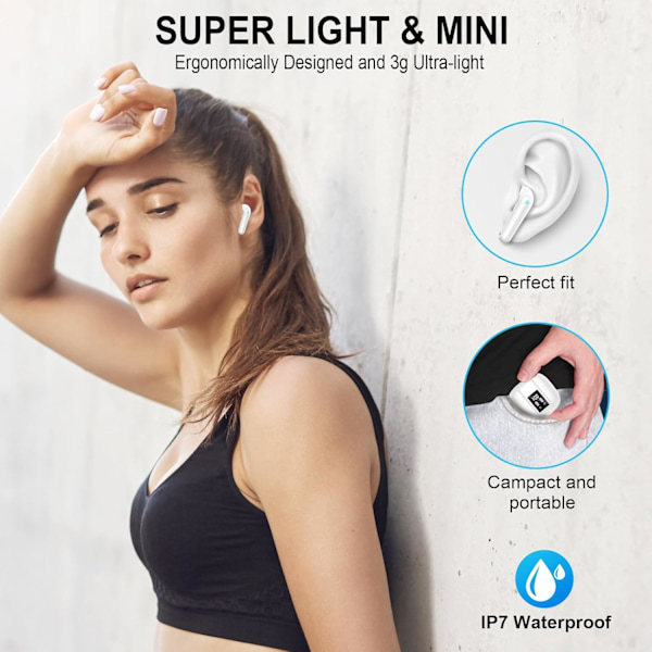 Trådløse Bluetooth-hodetelefoner, Bluetooth 5.3-øretelefoner, 48 timer HiFi-stereo, støyreduksjon, USB-C hurtiglading