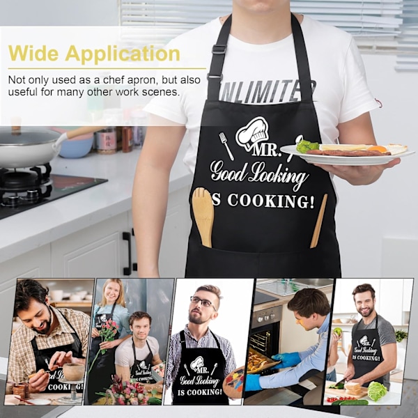 Morsomme forklær for menn, MR Good Looking is Cooking, Profesjonelt kjøkkenforkle Kokk Mann Bib forklær med dobbel lomme justerbar