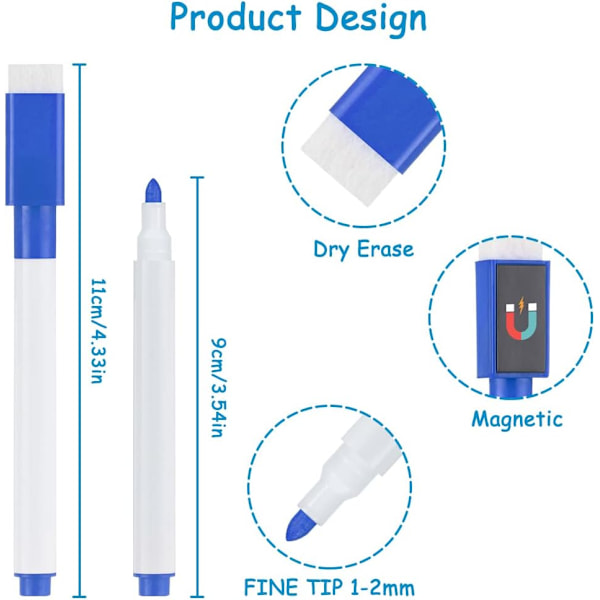 Valkotaulun merkkareita, magneettisia kuiva-pyyhkiviä merkkareita, valkotaulun kynät magneettisella pyyhkimellä, merkkareita pyyhkimellä, ohuella kärjellä valkotaulun kynä lapsille Multicolor 20 Pcs