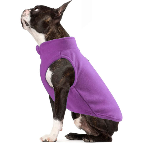 Hundevinterjakke med varm fleeceforing, kæledyrsbeklædning med selehul, varm fleece-trøje til hunde til koldt vejr Purple M
