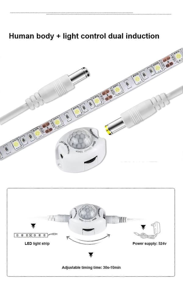 PIR Bevægelsessensor LED Strip Lys Mini Modul Bånd Smart Timer Automatisk