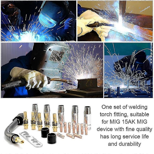 24st/set 15ak Brännare Förbrukningsmaterial Elektrod Skyddskåpa Länkstång Spetsar Svanhalsböj För Mig Svetsmaskin 0.8mm