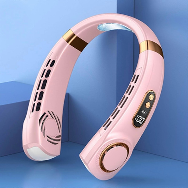 2024 Ny Portabel Halsfläkt USB Utomhus Tyst Sport Uppladdningsbar Hög Vindkraft Bladlös Liten Fläkt SZS0867 Pink