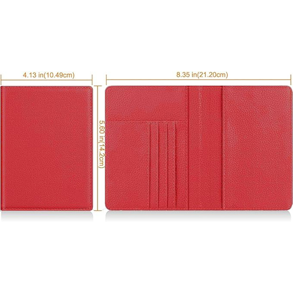 Läder Resepassfodral Passfodral Blockering, Läder Kortfodral, Resedokument Organizer Fodral Red