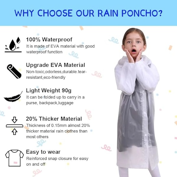 1PCS Barn Regnrock för Flickor Pojkar, Barn Bärbar Regnrock Regn Poncho Barn Vattentät White