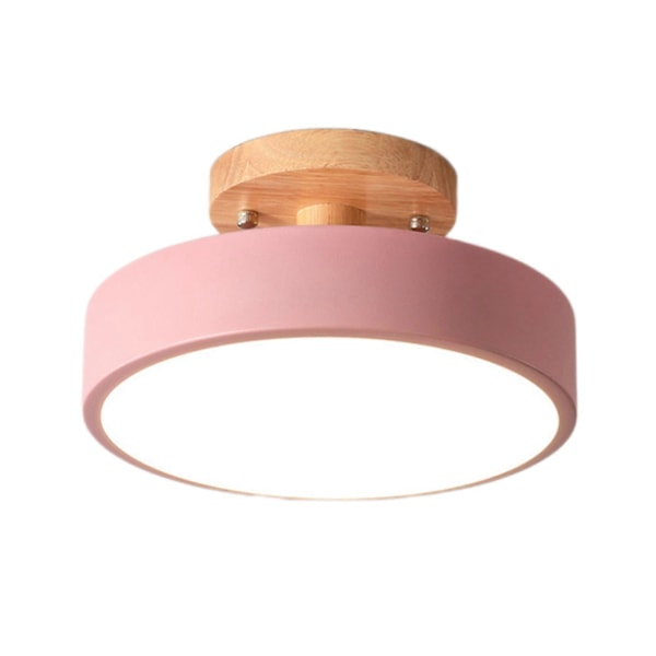 Taklampa med träimitation, modern, superljus, för vardagsrum, sovrum, kök, balkong, hall, rund taklampa, dekorativ Pink