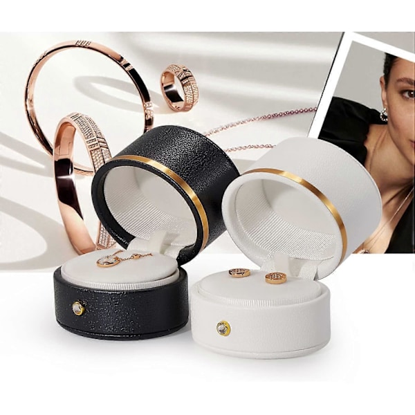 Läder Ringask  Förslag Förlovning Bröllop Ring Presentask Multifunktionell Smyckeskrin Örhänge Halsband Presentask (Vit) smycken ingår inte
