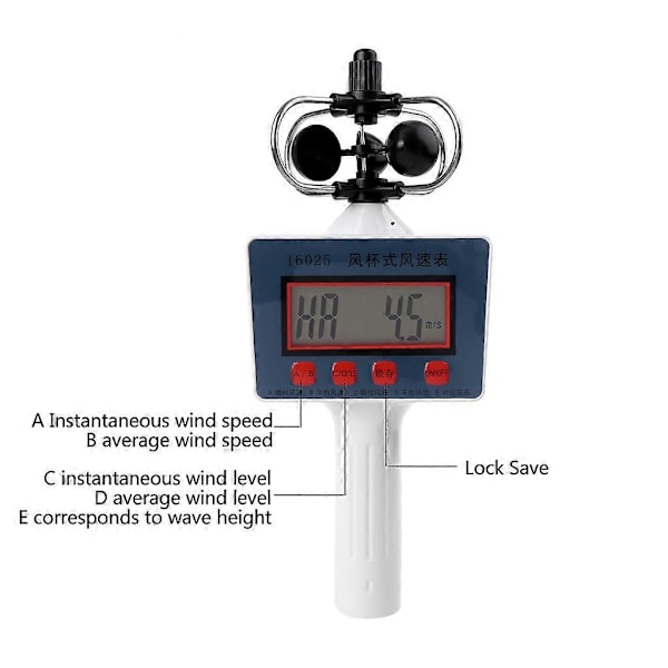Unikt Design Vindhastighedsmåler LCD-Display Energibesparende Kop-stil Anemometer