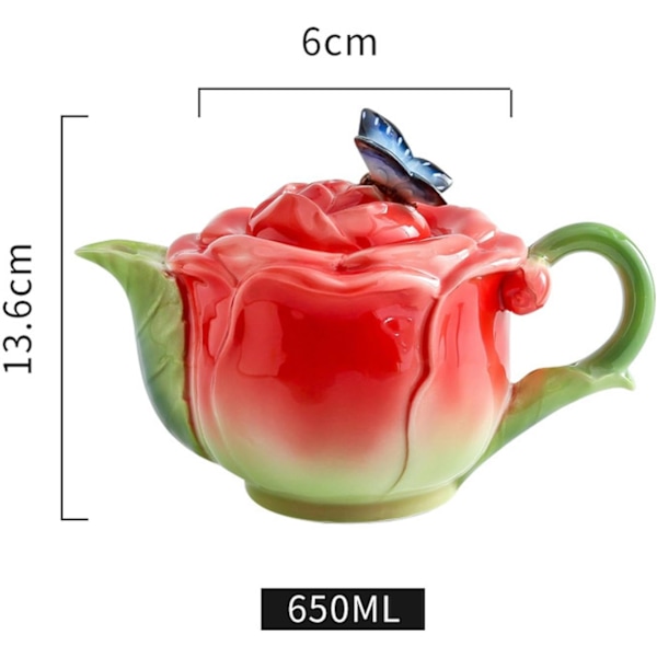 Fargerik Rose Keramisk Kaffe Mark Vannkopp, Tallerken, Plate, Pot Sett for kontor hjem restaurant kafé tehus - Rosa Rose Kanne
