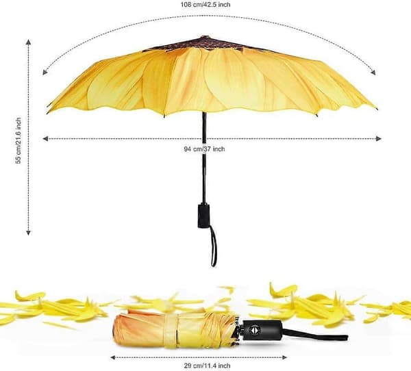 1 st. Vindtät Resevän - Lätt Automatisk Kompakt Vikbar Paraply Blå Himmel Design Yellow