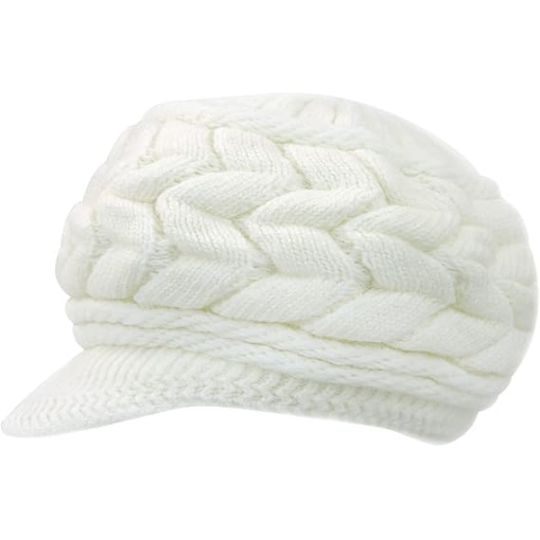 Dame Vinter Strikket Hat med Skygge Sort Hvid Grå, Elegant Beanie Hat med Varmt Fleecefoer White One Size