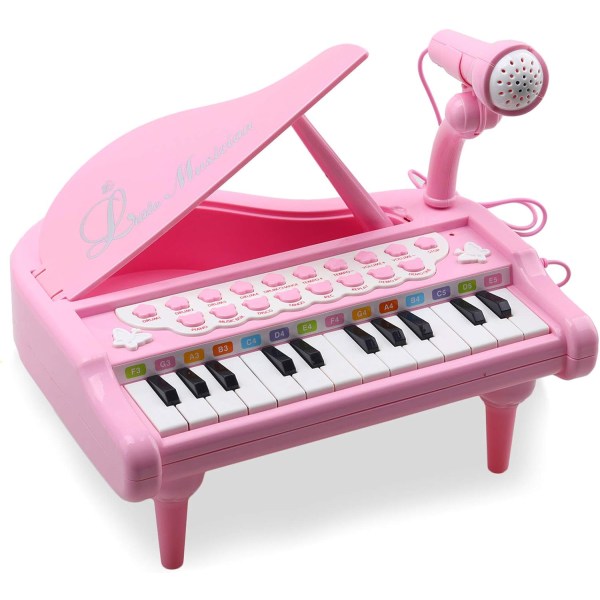 Baby Piano Leketoy for 1 2 3 år gamle - Pianotastatur for småbarn - Piano for barn med mikrofon for gutter og jenter Pink