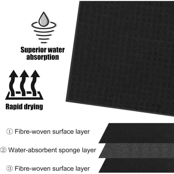 Opvaskemåtter - Sæt med 2 - Mikrofiber - Hurtig absorption - Beskyttelse af bordplade - 38x51cm Sort