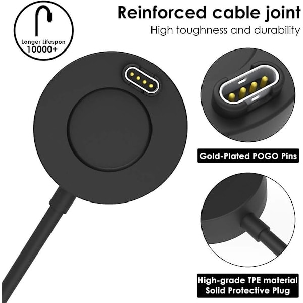 Lader Kompatibel med Garmin Vivoactive 3 4 4s/ Fenix ​​5 / Fenix ​​6 6s 6x / Venu Sq Music, 2-pakning 3,3 fot USB-ladekabel Stativstasjon