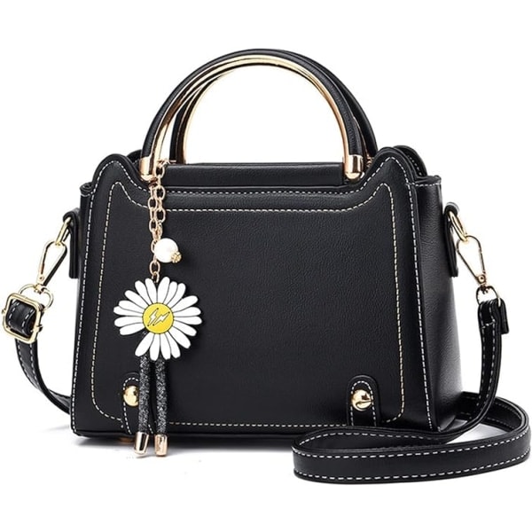 Lille Crossbody Taske til Kvinder, Håndtasker med Top Håndtag, Søde PU Læder Skuldertasker, Messenger Tasker til Piger, Dametasker med Blomstervedhæng