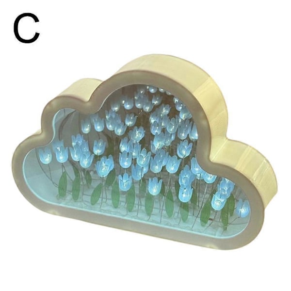 Håndlavet DIY Tulipan Blomsterhav Nat Atmosfære Skyer Lampe LED Natlys Blue