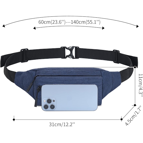 Bumbag Midjeveske Fanny Pack Hundelufting Bumbag med Justerbar Belte Bumbag for Reise Utendørs Sport Løping Vandring Jogging Kvinner Menn Blue