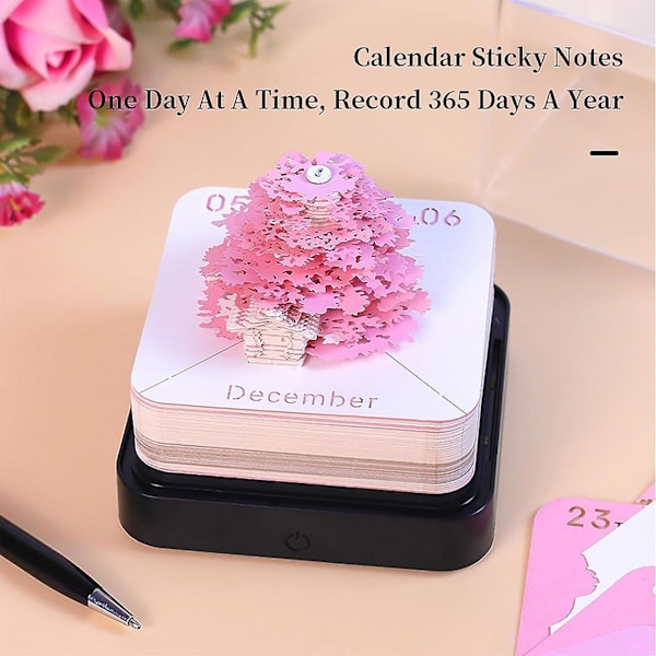 2024 Kalender Memoblock Med Lampor Intressant Formad 3d Kalender Anteckningsblock För Familj Vän Granne Gåva Tree House Pink