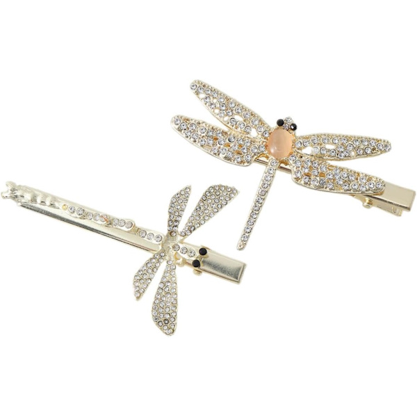 2 stk. Moderne og alsidige hårtilbehør til kvinder - Diamantbesatte Dragonfly hårklemmer - Små hårklemmer