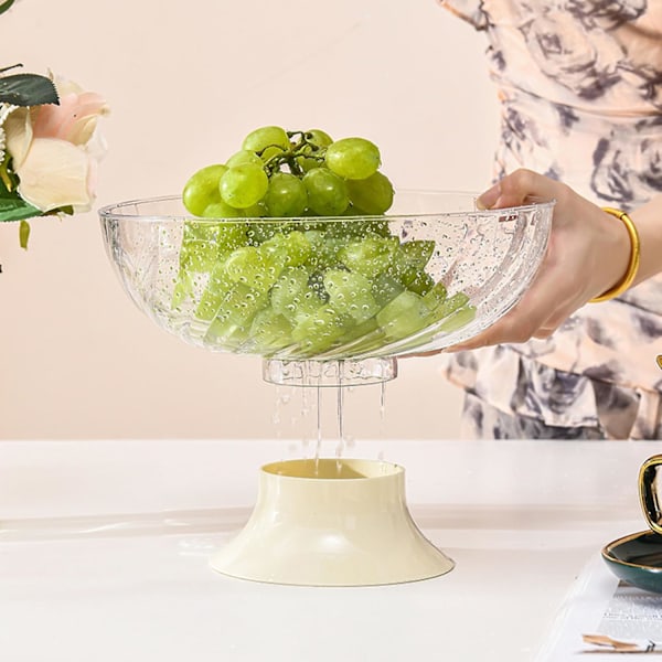 Frugtfad med Fod og Låg Dekorativ Frugtplade med Drænhuller Frugtkorg Skålholder Multifunktionel Bordplade Frugtfad Transparent