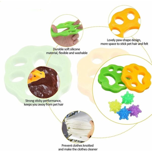Tøj Hår Fjerner til Vaskemaskine, 8 stk. Dyrehår Rengøringsværktøj, Genanvendelig Anti Hårkugle/Dyrehår Vaskemaskine, til Vaskemaskine