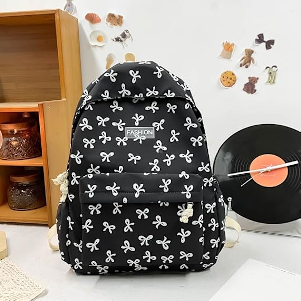 Söt Ryggsäck Estetisk Skolryggsäck - Kawaii Skolväska Blommig Preppy Ryggsäck för Skolflickor Skolväska