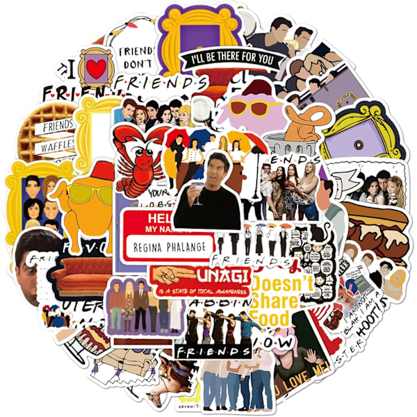 50 kpl Friends-tarroja, sarjakuvatarroja, vedenpitäviä tarroja, esteettisiä tarroja, leikekirjatarrroja, kannettavalle tietokoneelle, rullalaudalle, kitaralle, matkalaukulle, matkatavaroille